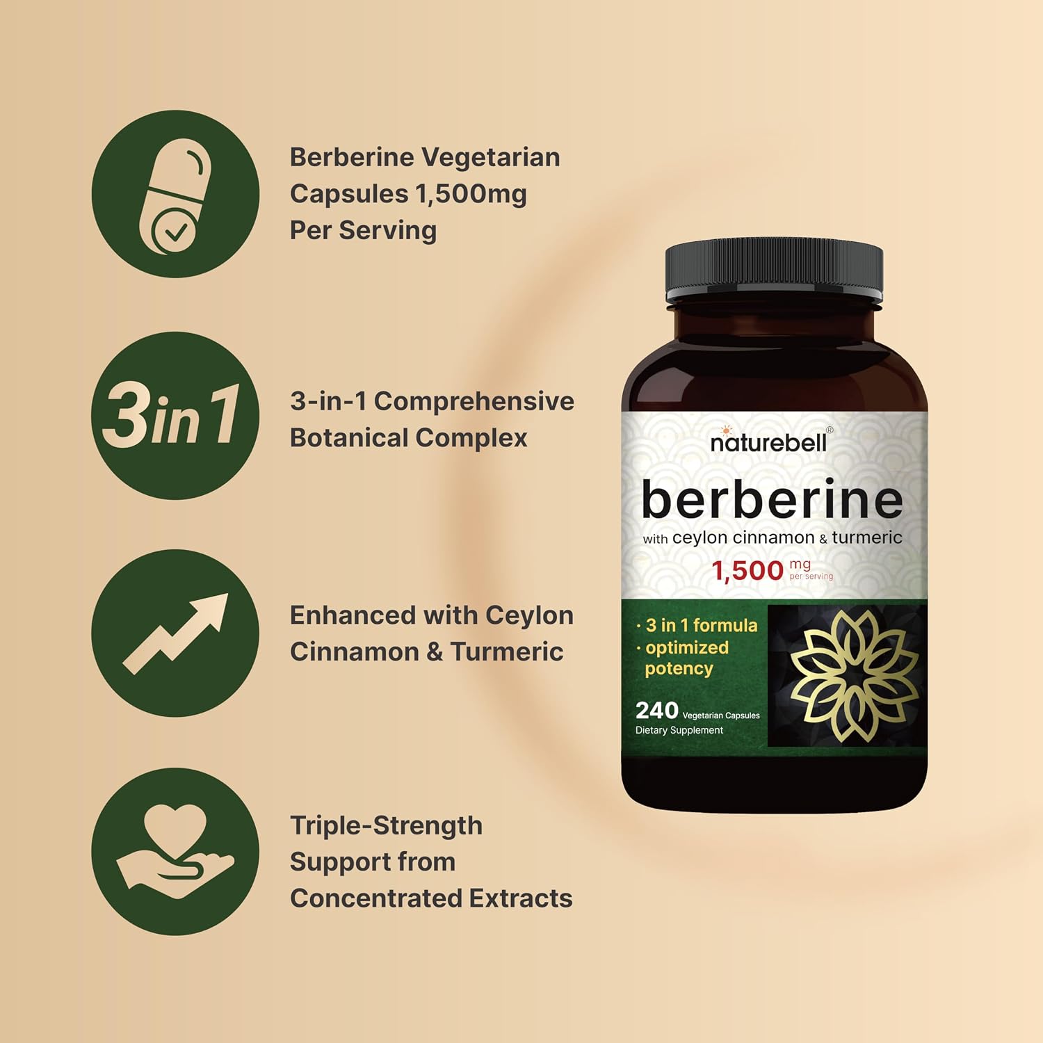 Detalle de NatureBell Berberine Supplement 240 Capsules