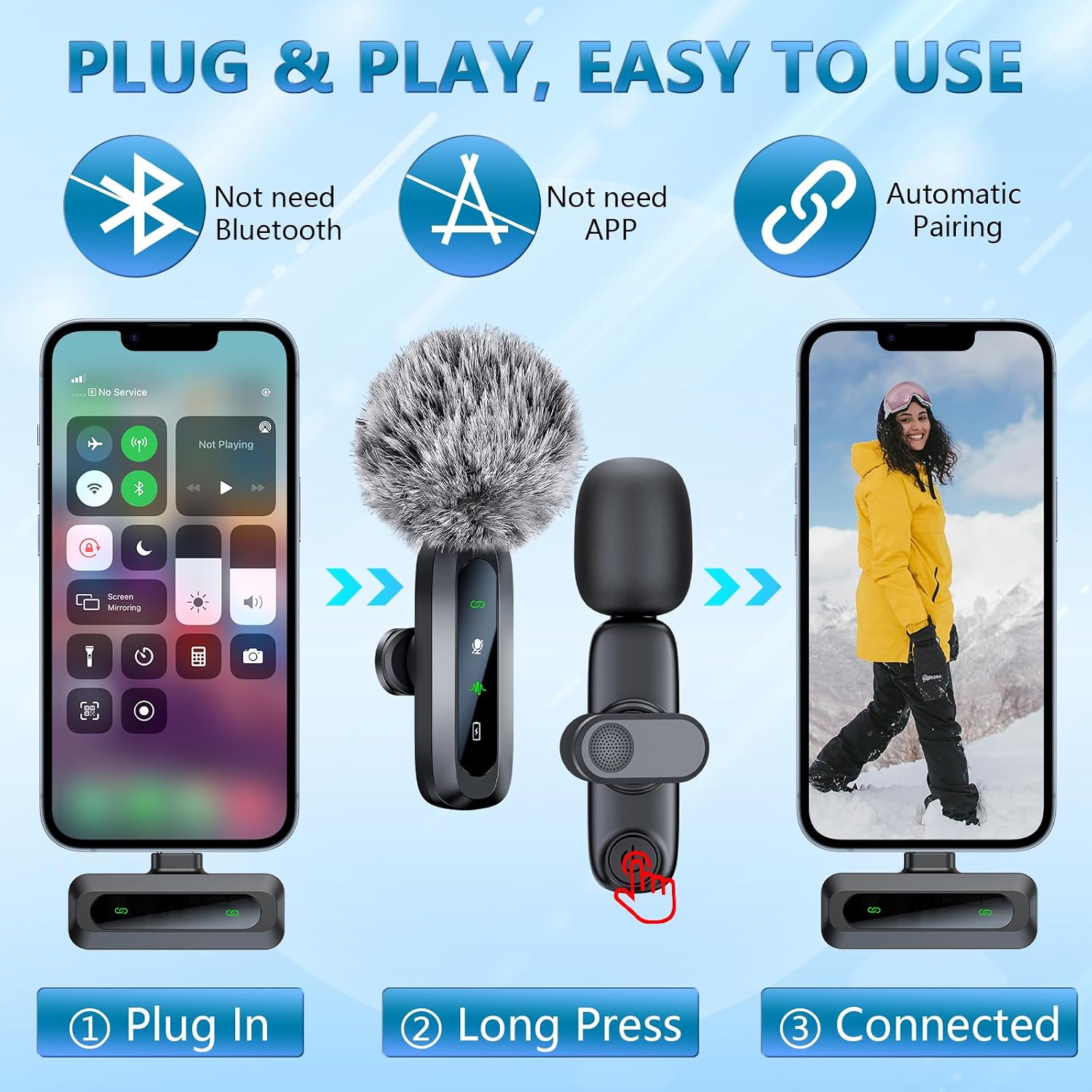 Detalle de AMASUPER 1 Wireless Lavalier Microphone with Noise Reduction and LED Status