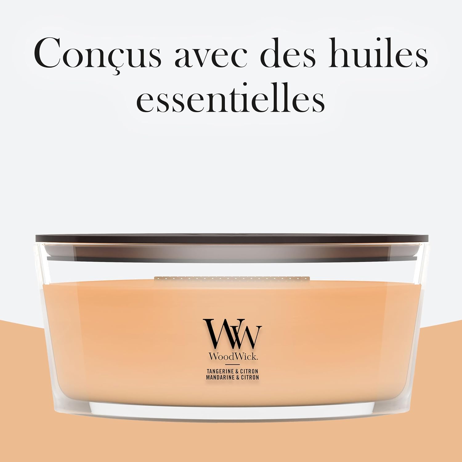 Detalle de WoodWick Bougie parfumée Bougie Ellipse Mandarine & Citron – Cadeau parfait pour femmes