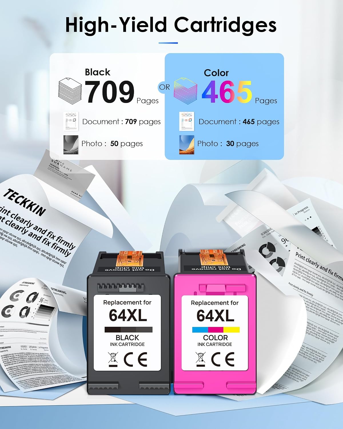 Detalle 2 de 64XL Black + Tri-Color Ink Cartridges Combo Pack (Replacement for HP 64/64XL) for Envy Photo & Tango/Tango X