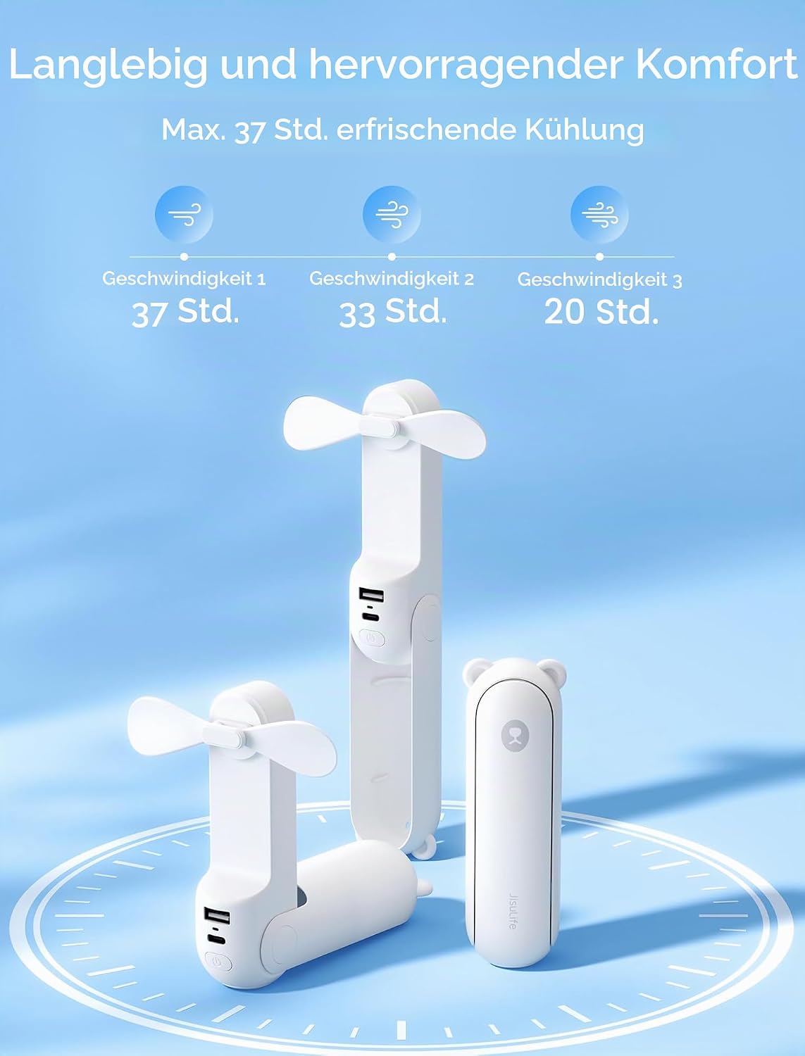 Thumbnail 2 de JISULIFE Handventilator 3 in 1 – kompakter USB-Akkuventilator mit Powerbank und Taschenlampe