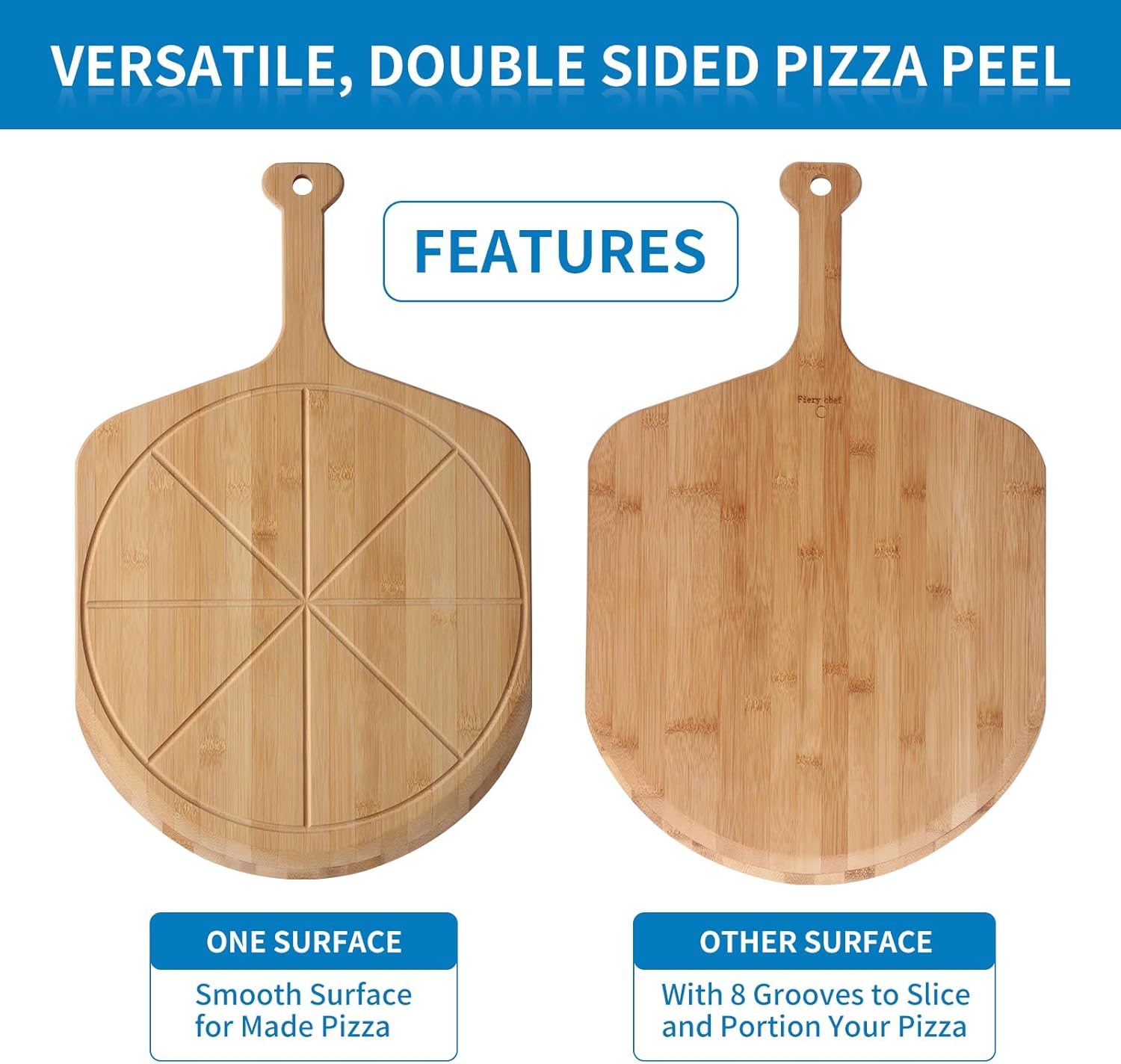 Thumbnail 2 de Fiery Chef 12” Bamboo Pizza Peel 17.3"