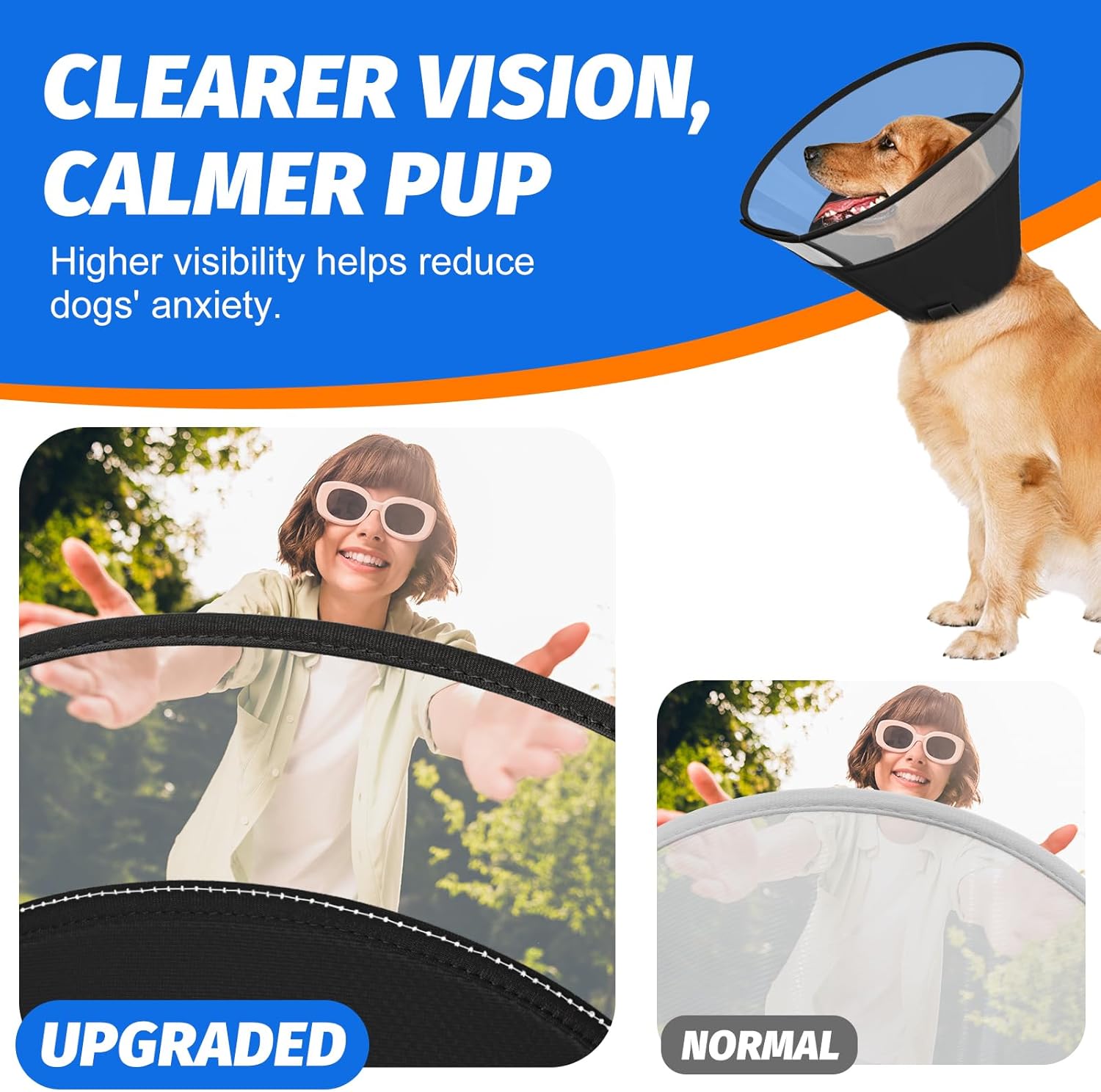 Detalle de Supet Dog Cone Collar with Soft Pad, Transparent Elizabethan Recovery Collar for Dogs