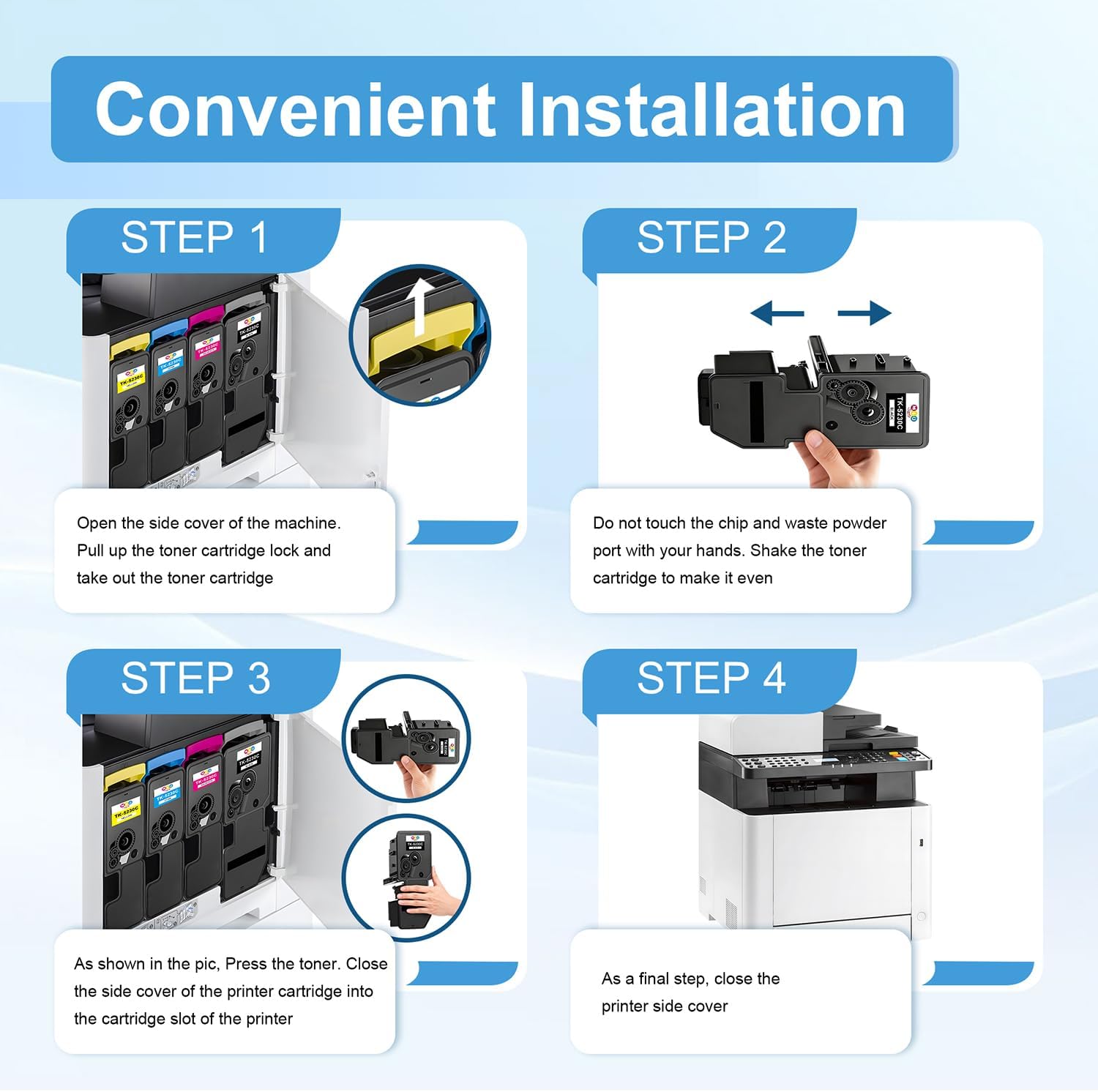 Detalle de Lot de 4 cartouches de toner TK5230 compatibles Kyocera (Noir, Cyan, Jaune, Magenta)