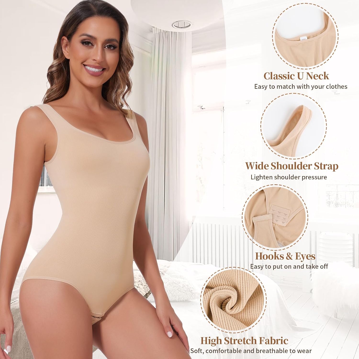 Detalle 2 de Joyshaper Shapewear Damen Body Shaper „Bauchweg“ – formendes Tank-Top mit Haken-Ösen