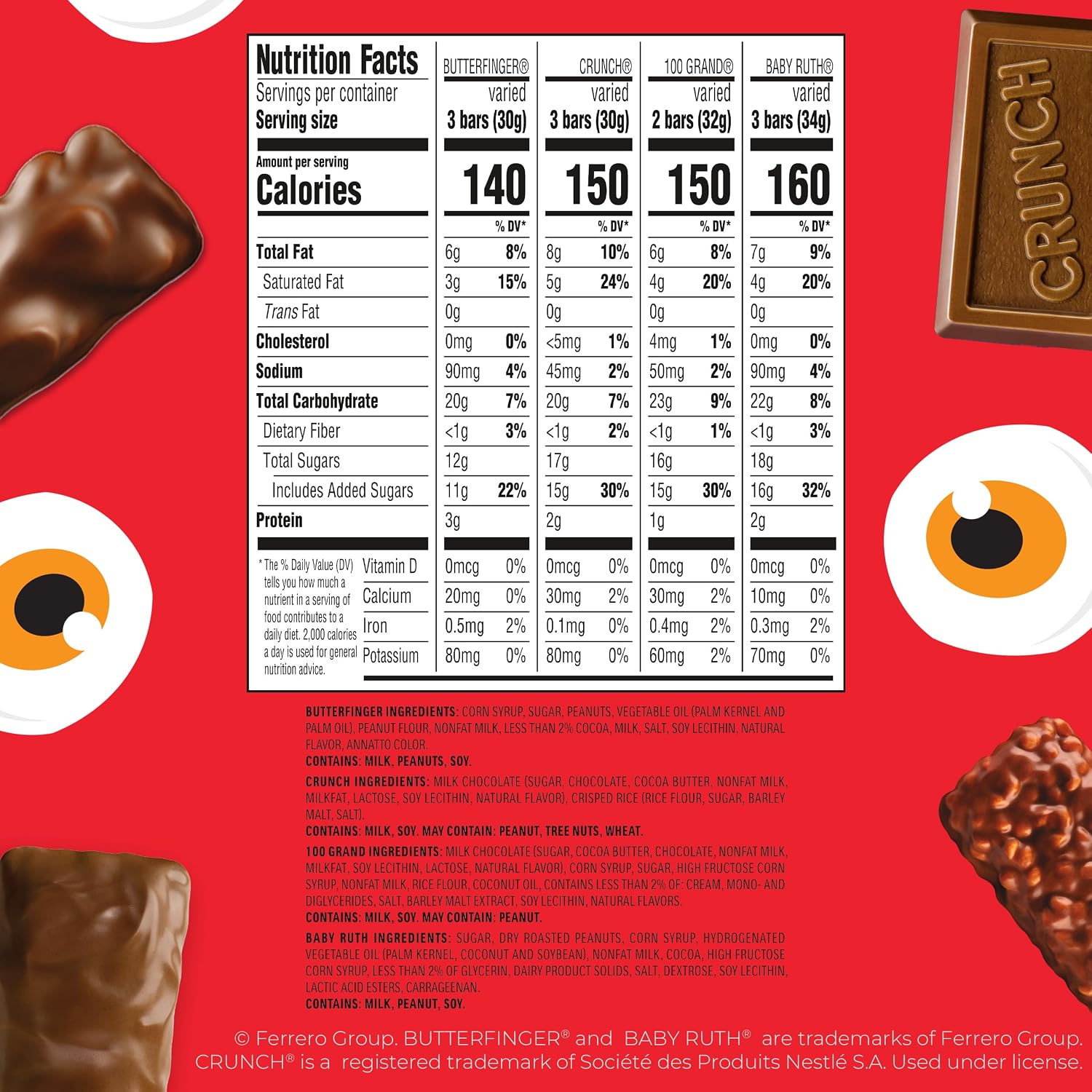 Thumbnail 1 de Butterfinger, CRUNCH, Baby Ruth & 100 Grand Halloween Candy, 100 Count