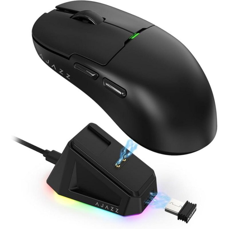 Detalle de ajazz AJ159P Ratón inalámbrico ultraligero con base de carga magnética y sensor PixArt PAW3395 (26000 DPI)