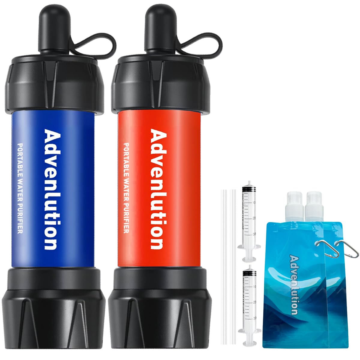 Detalle de Advenlution 2-Pack Water Filter Straw 0.01 Micron — Personal Survival Filtration for Camping and Hiking
