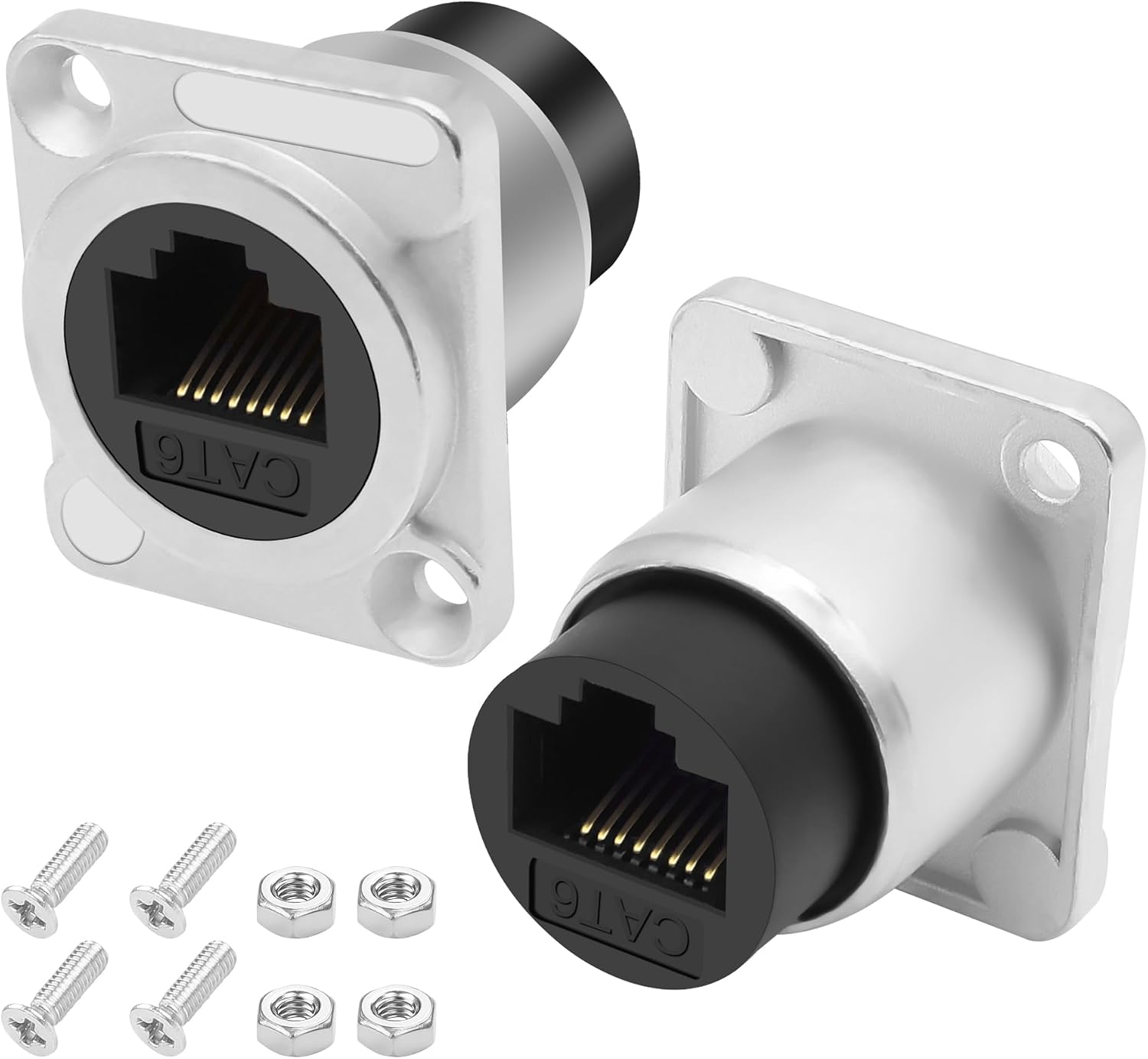 Detalle de XMSJSIY D-Type RJ45 CAT6 Panel Mount Adapter: Pass-Through Ethernet Socket (2 Pack, Silver)