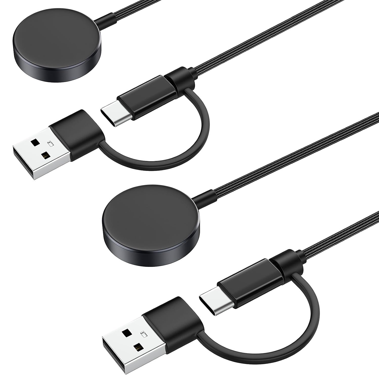 Detalle de MoKo 2-in-1 Galaxy Watch Charger (2-Pack) with 3.3ft Nylon Cable and USB-C/USB-A Adapter
