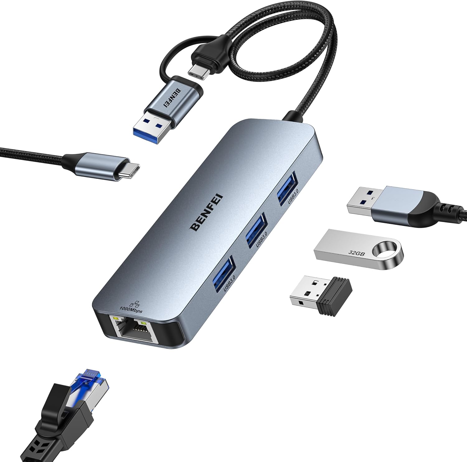 Thumbnail 6 de BENFEI Adattatore USB-C 2 in 1 Ethernet 1 Gbps
