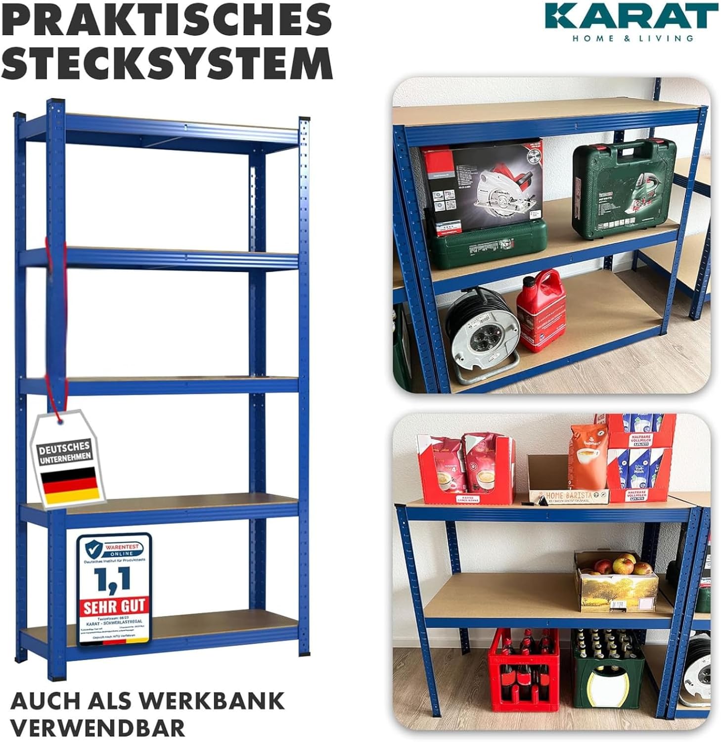 Thumbnail 4 de KARAT Schwerlastregal-Steckregal im 2er-Set (Keller- & Lagerregal) mit 5 verstellbaren Böden, blau