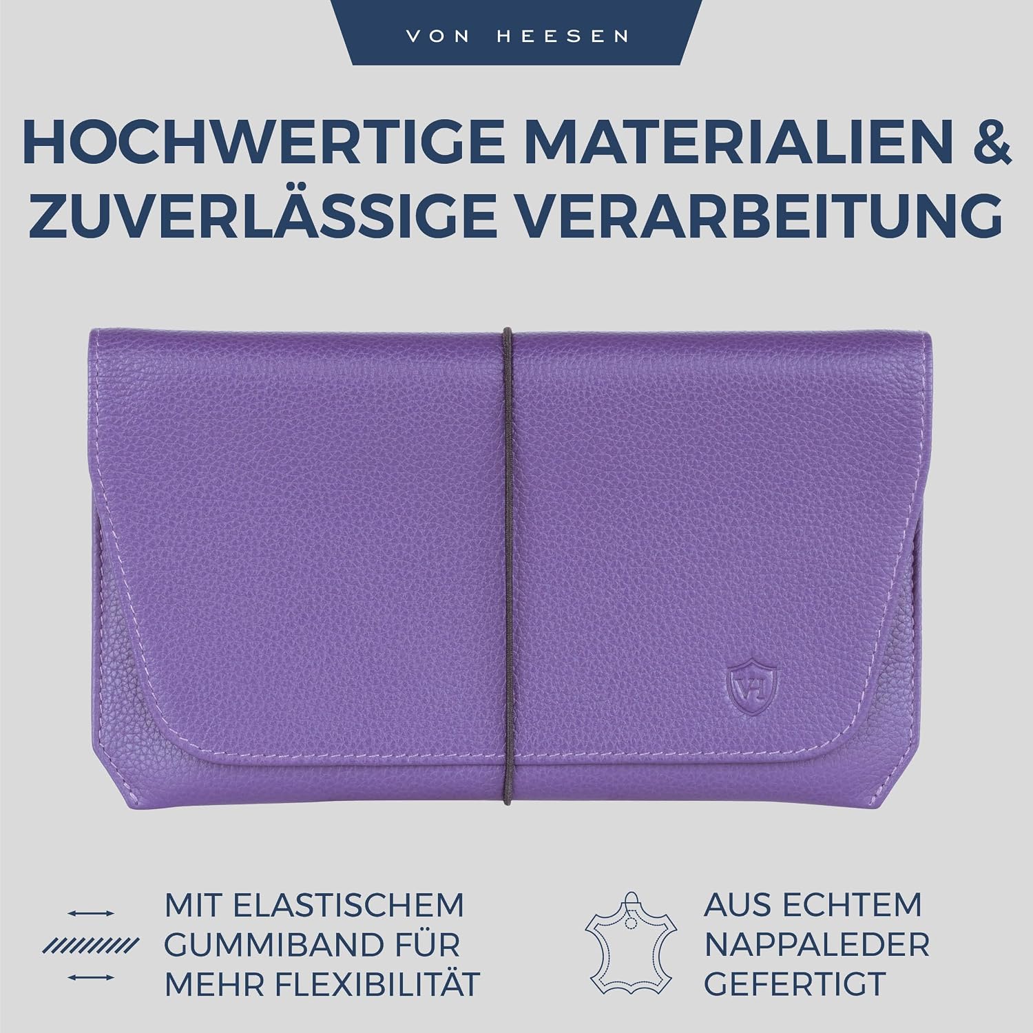 Detalle 2 de VON HEESEN Leder-Reisepasshülle mit RFID-Schutz (Violet) – Passhülle & Organizer