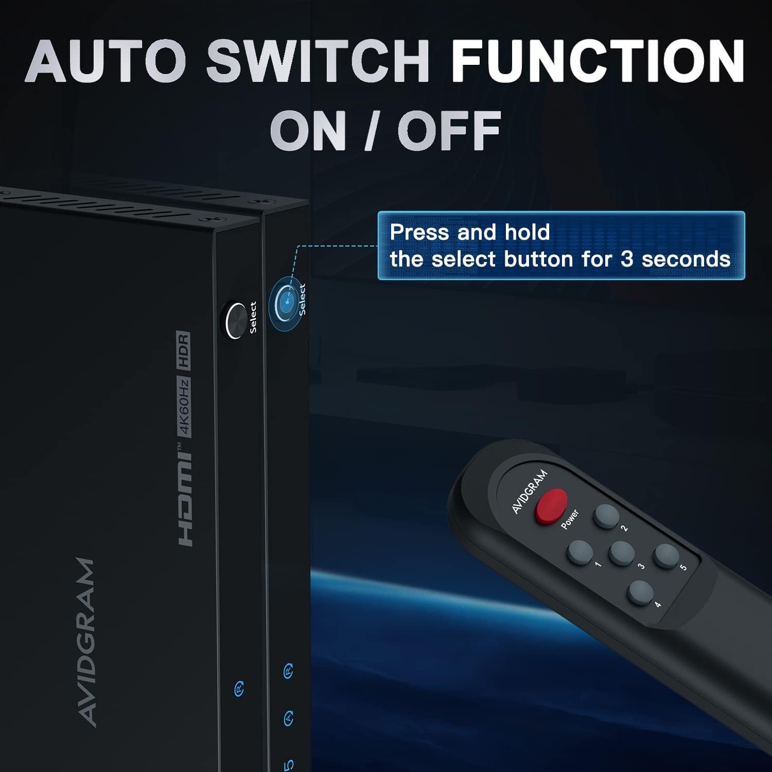 Thumbnail 1 de AVIDGRAM HDMI Switch 4K 60Hz 5×1 : polyvalence et compatibilité HDCP 2.2 pour votre AV