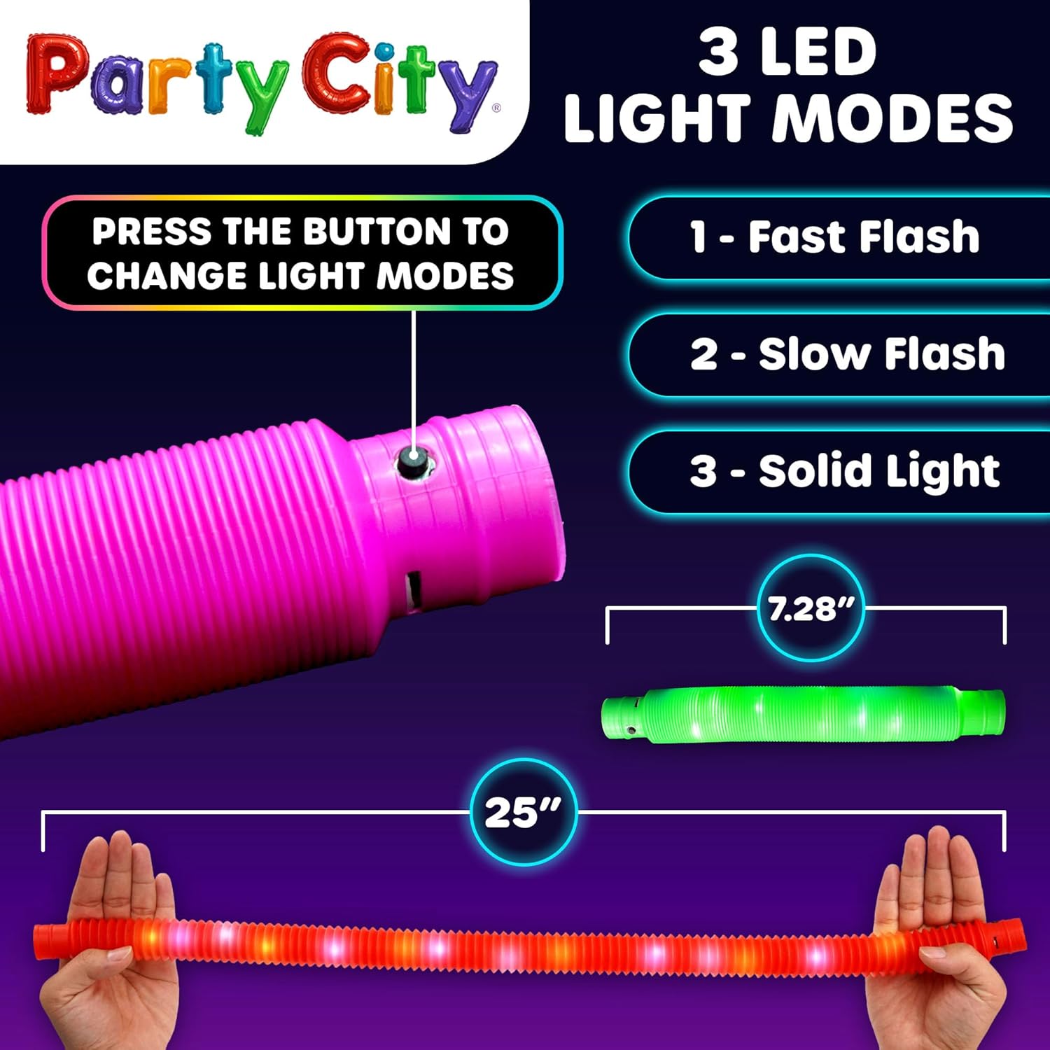 Thumbnail 3 de Party City 12pk LED Light Up Pop Tubes 25" fidget tubes 🎉