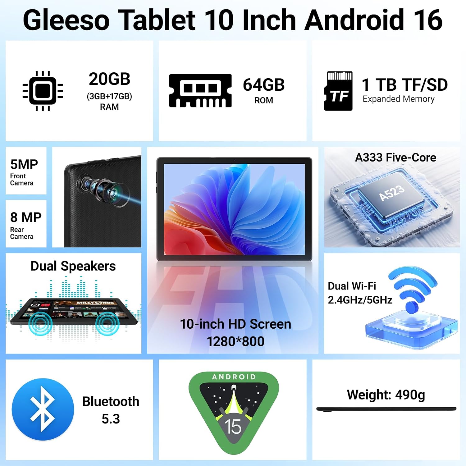 Thumbnail 1 de Gleeso Tablet 10 inch with Android 15 and Octa-Core Performance