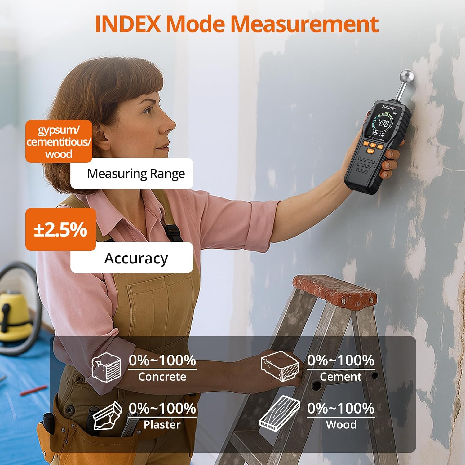 Detalle de Proster Rechargeable Pinless Wall Moisture Meter, 5–40mm Depth