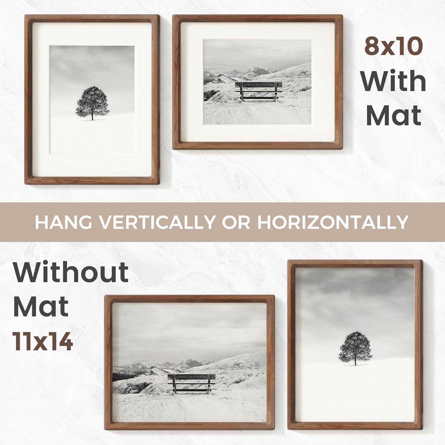 Detalle de FLYJOE 11x14 Picture Frame in Natural Walnut Wood with Tempered Glass (Fits 8x10 Photos)