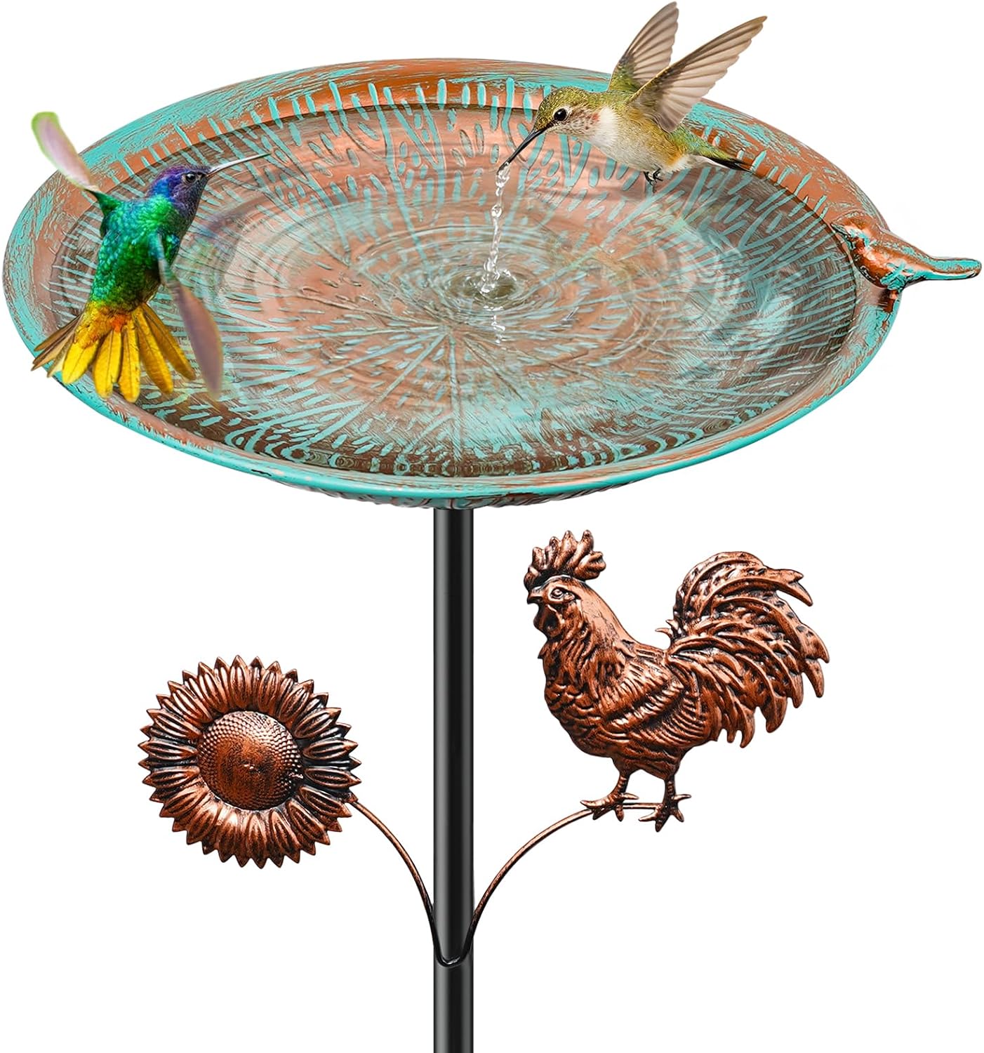 YOADEHOA 38" Metal Bird Bath with Vintage Garden Statue and 5-Prong Base