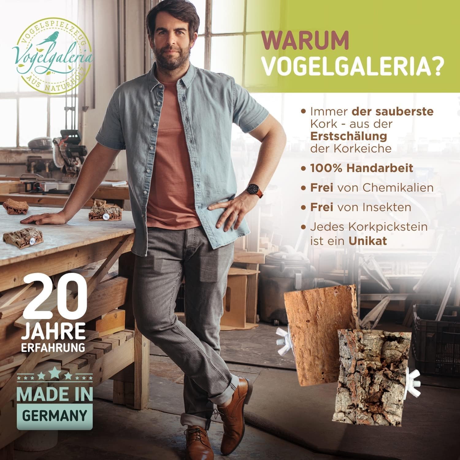 Thumbnail 6 de Vogelgaleria 2 x Kork-Pickstein – Natürliche Krallen- und Schnabelpflege für Vögel