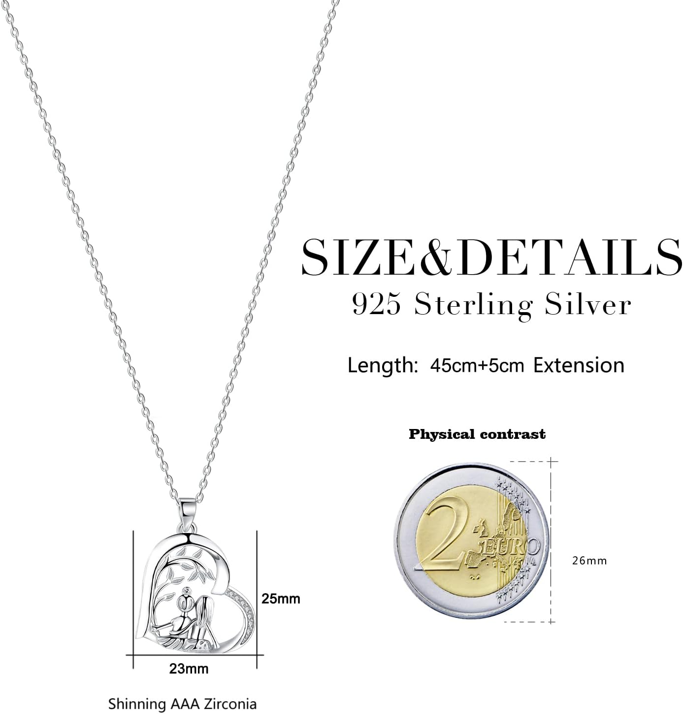 Detalle de Yinsen Collier Mère Argent Sterling 925 – Collier Mère et Fille, Pendentif Cœur