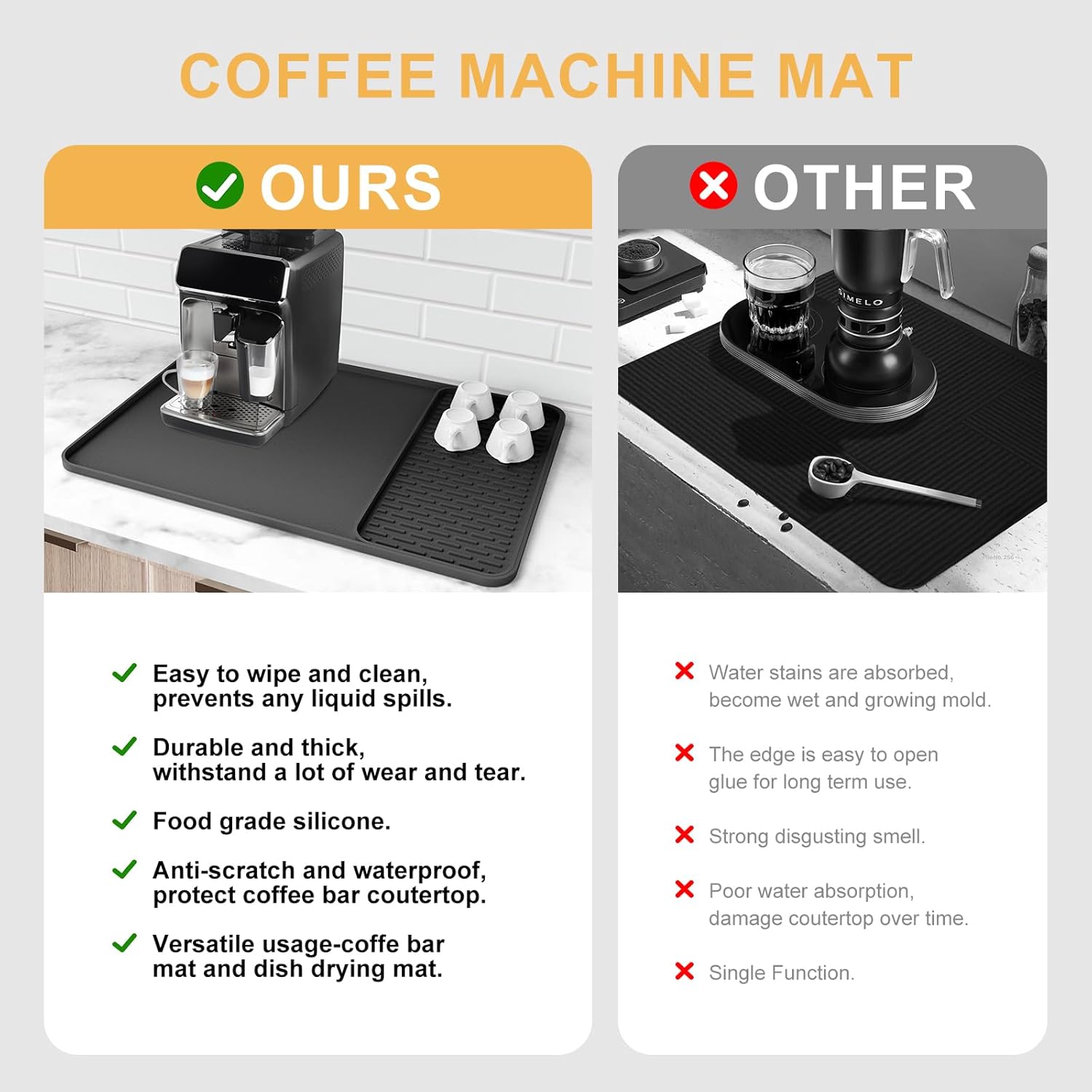 Detalle de Silicone Coffee Mat (24''x16'') with Detachable Dish Drying Mat
