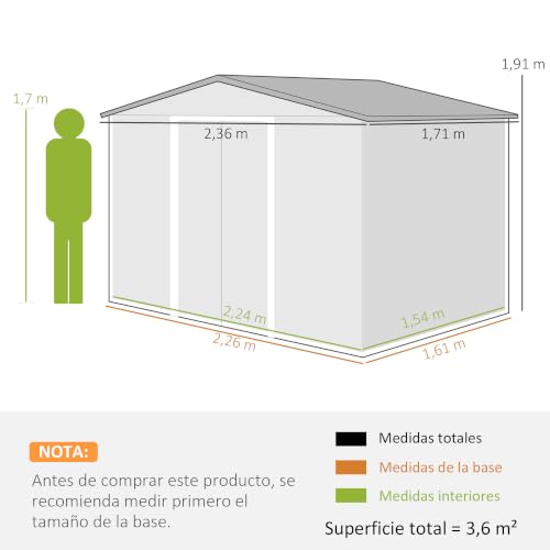 Thumbnail 6 de Outsunny Caseta de Jardín Exterior Metálica 3,6 m² (236x174x190 cm) Verde
