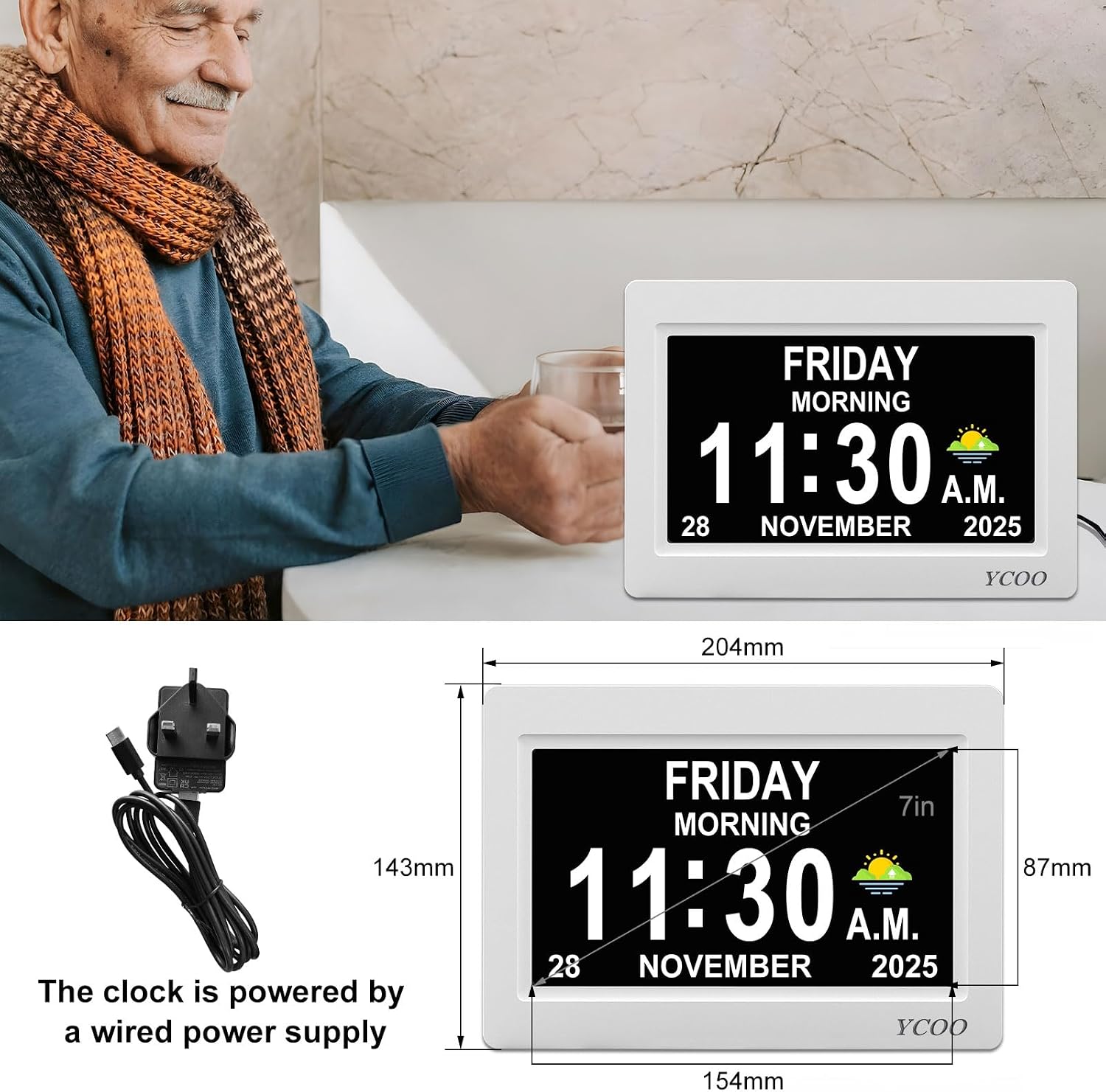 Detalle de YCOO Dementia Clock 7 inch digital display