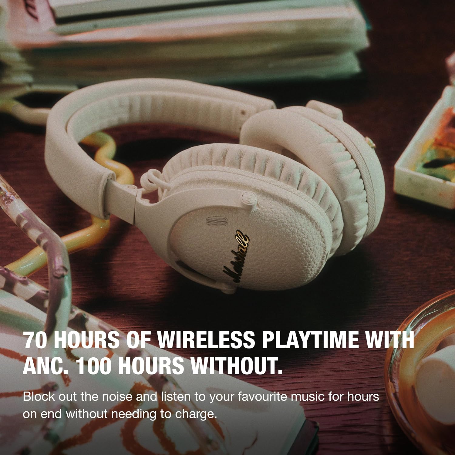 Detalle de Marshall Monitor III ANC Wireless Over-Ear Headphones (Cream)