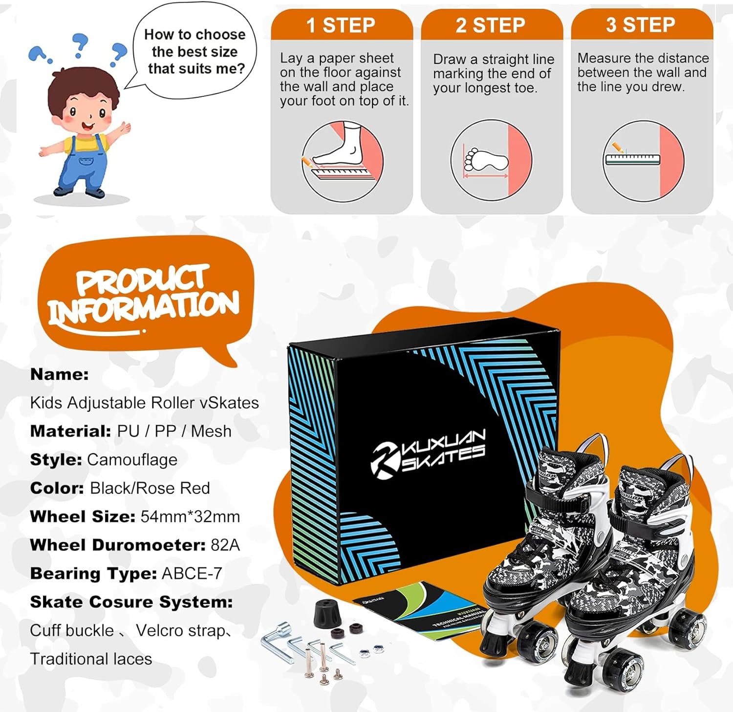 Thumbnail 5 de Kuxuan Camo Adjustable Roller Skates for Kids with Light-Up Wheels (Adjustable for 4 Sizes)