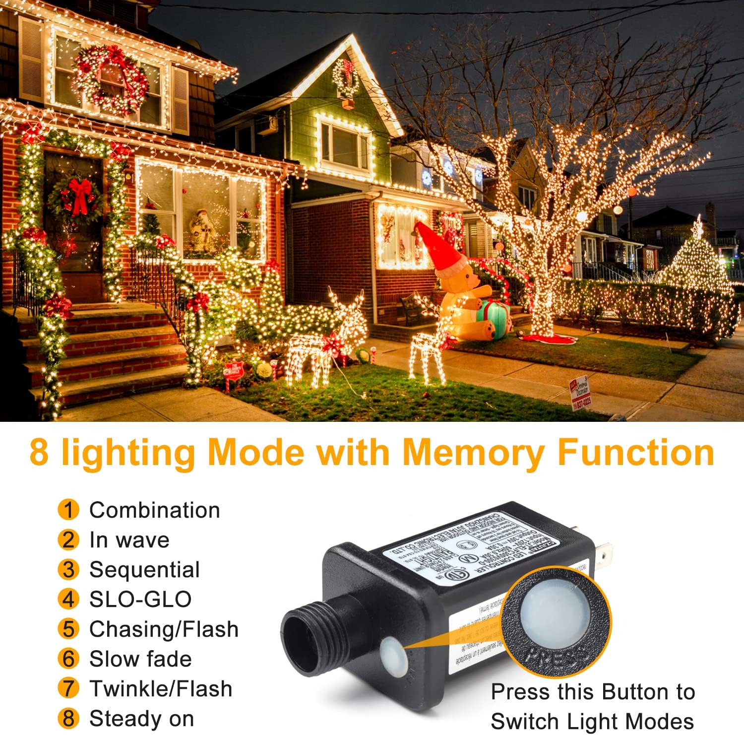 Detalle de HAILI XMGQ HL300E 105 ft 300 LED Christmas String Lights, Warm White