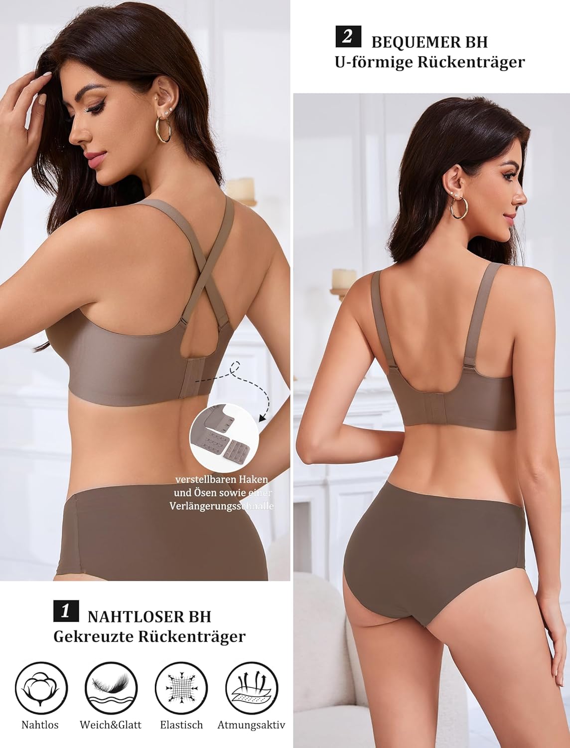 Detalle de Vtelor BH Damen Ohne Bügel Push Up – Nahtloses Top mit tiefem V-Ausschnitt