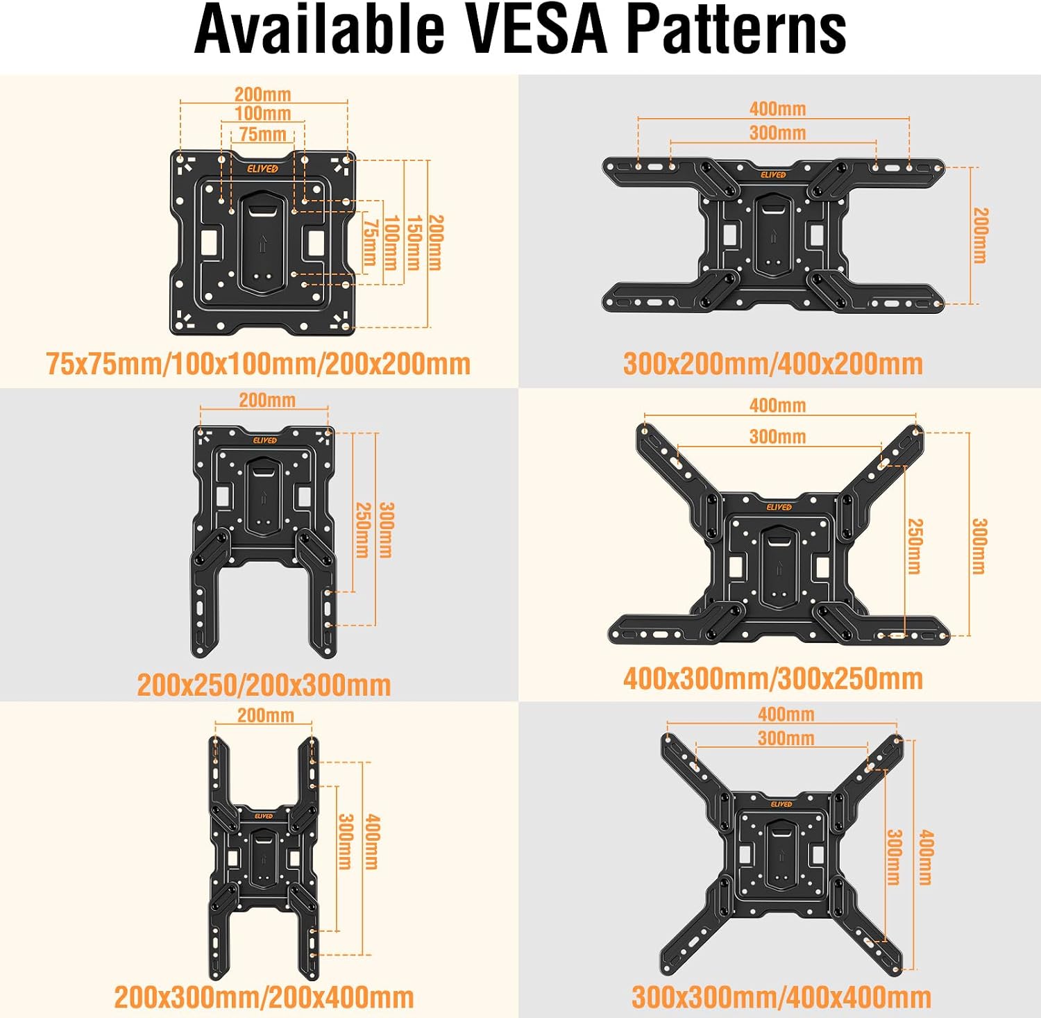 Detalle de ELIVED Ultra Slim TV Wall Mount for 26-60 Inch TVs — Full Motion, 1.3" Flush Mount with 14" Extension