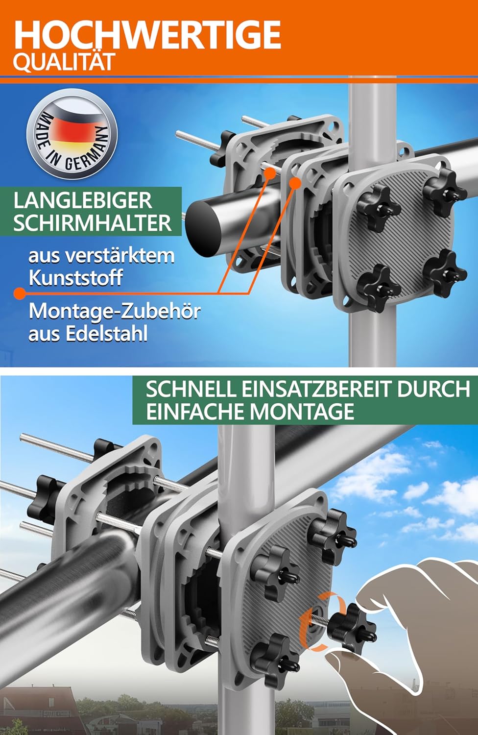 Detalle de 4smile Support de Parasol SunnyGuy 2.0 – Base Universelle et Compacte pour Balcon, Gris