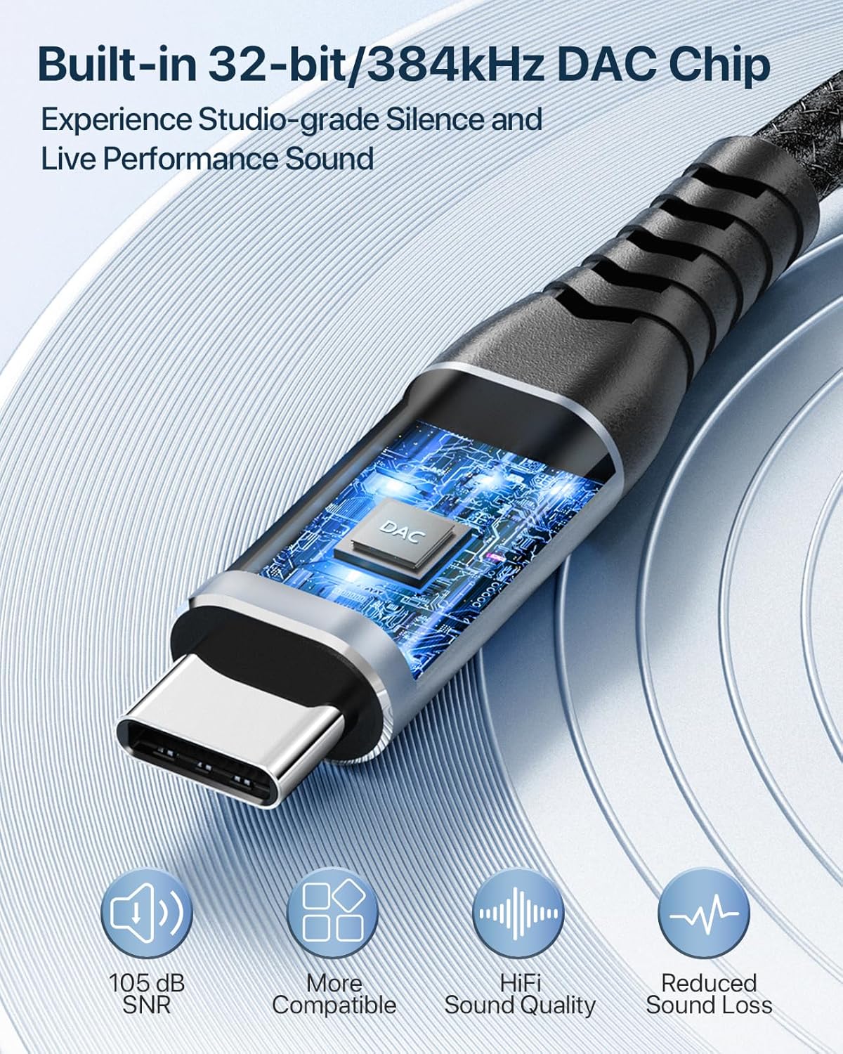 Thumbnail 4 de CIXUN câble USB‑C vers double XLR (mâle) avec DAC 32 bits/384 kHz, tressé, sortie audio