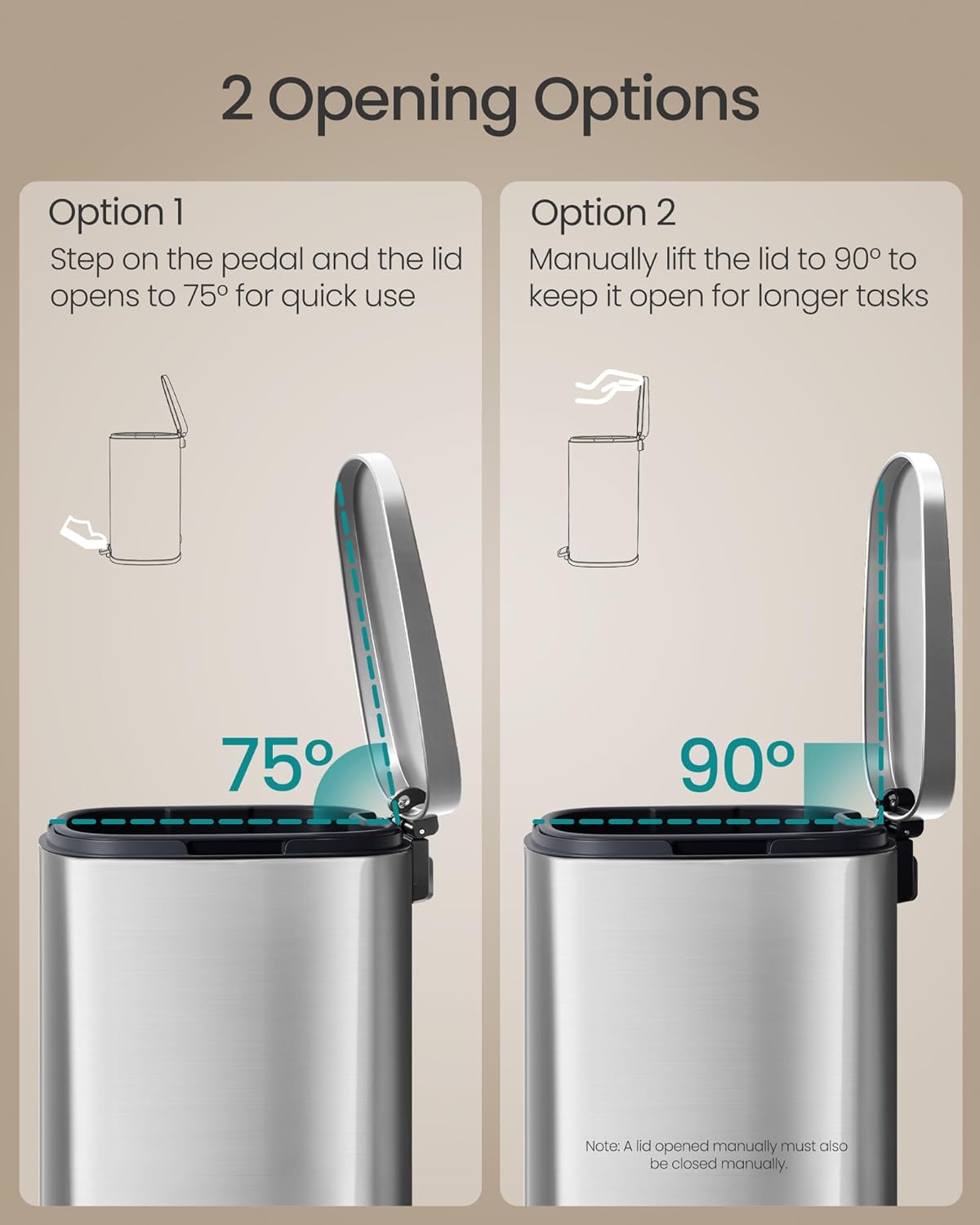 Thumbnail 4 de SONGMICS ULTB075EZ01 20-Gallon Stainless Steel Step-On Trash Can