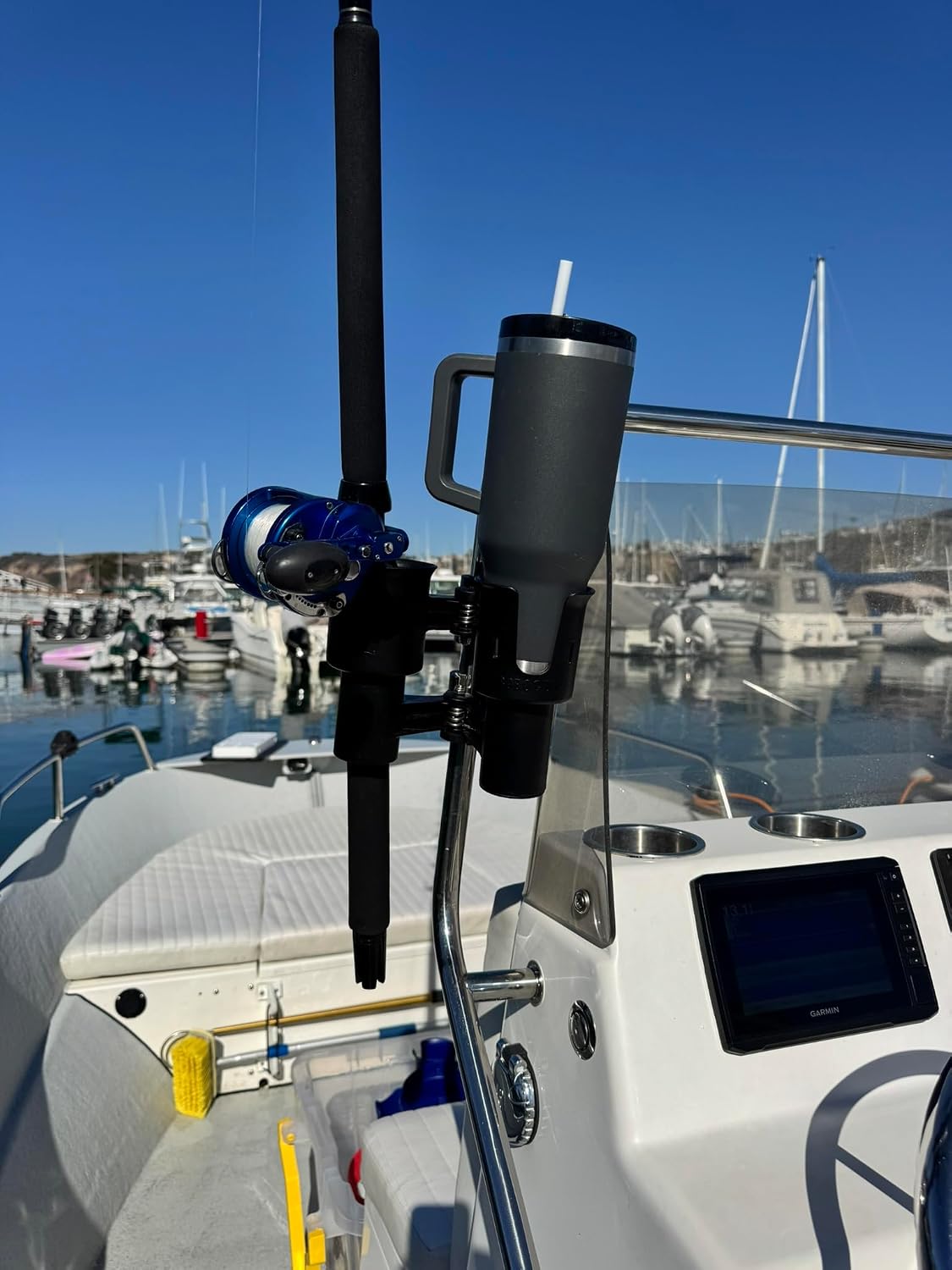 Detalle de T-H Marine Supplies, Inc. ROBOCUP マリン用ドリンクホルダー ブラック 2本収納・工具不要クランプ