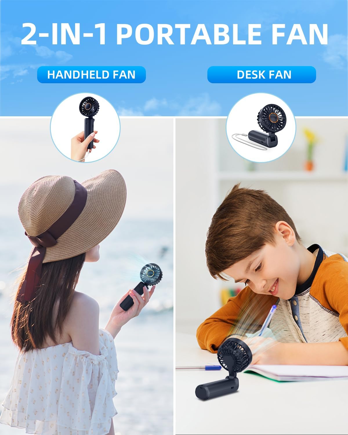 Thumbnail 1 de Hssio Portable Handheld Fan: 180° Foldable Mini Desk Fan with 1800mAh Battery