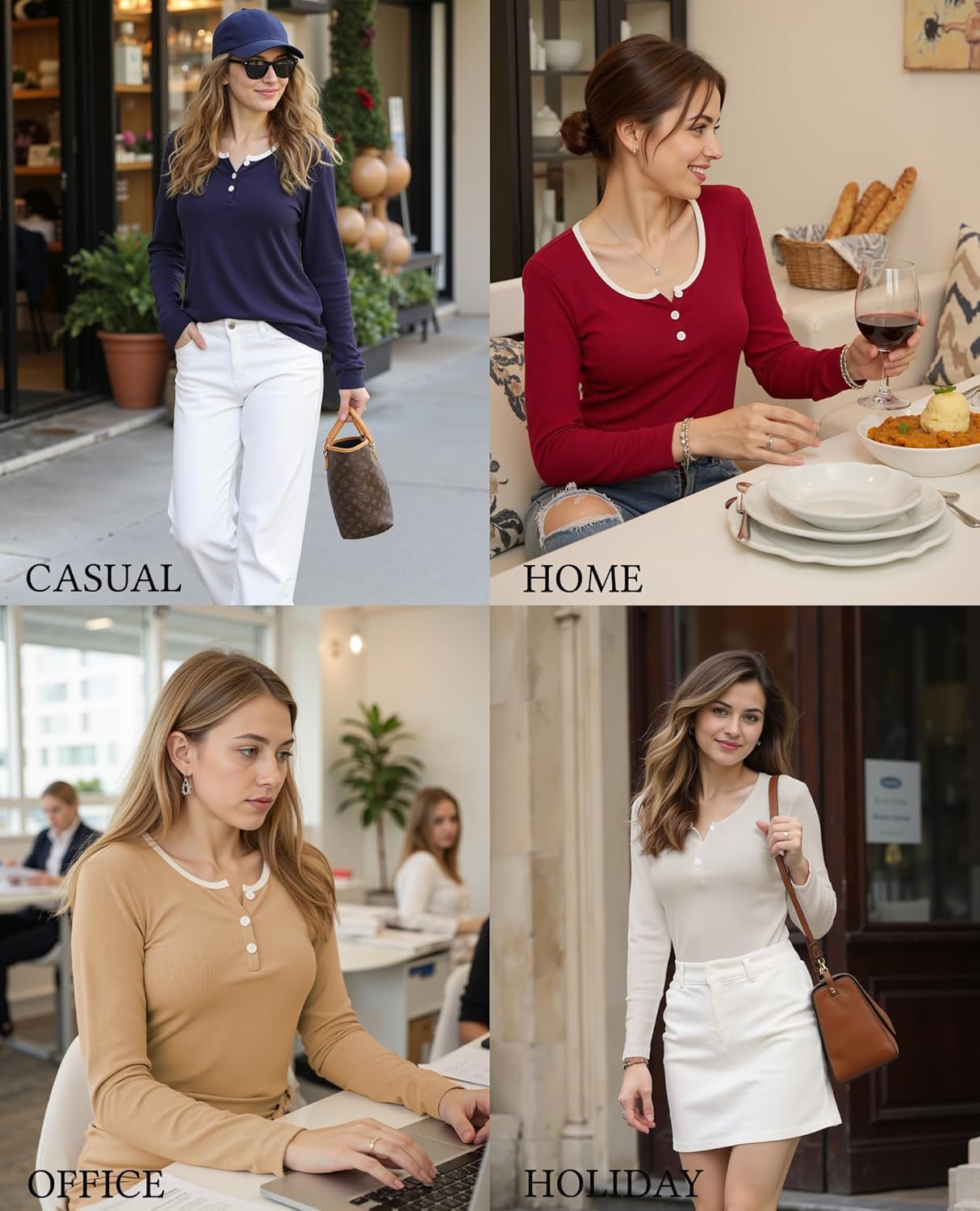 Thumbnail 5 de Wayleb Maglia Donna Longsleeve Slim Fit con Girocollo e Bottoni in Tessuto Ribbed