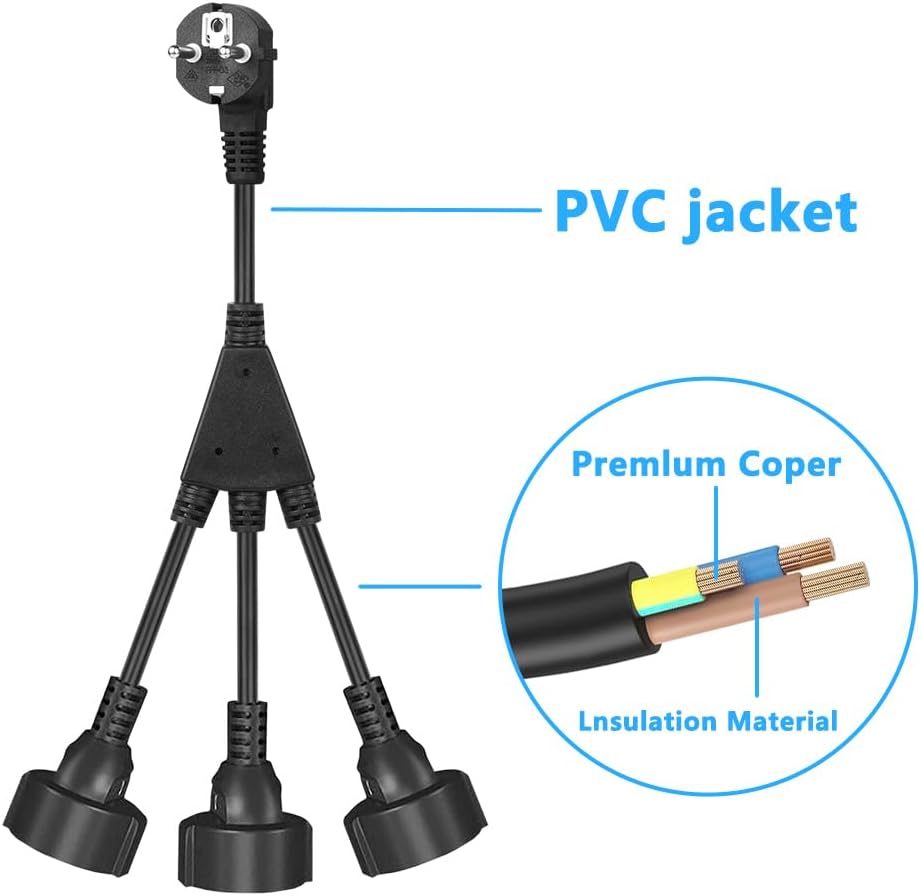 Thumbnail 2 de URAQT rallonge d’alimentation 3 prises avec sécurité enfants (3 en 1), 16A / 250V, noir