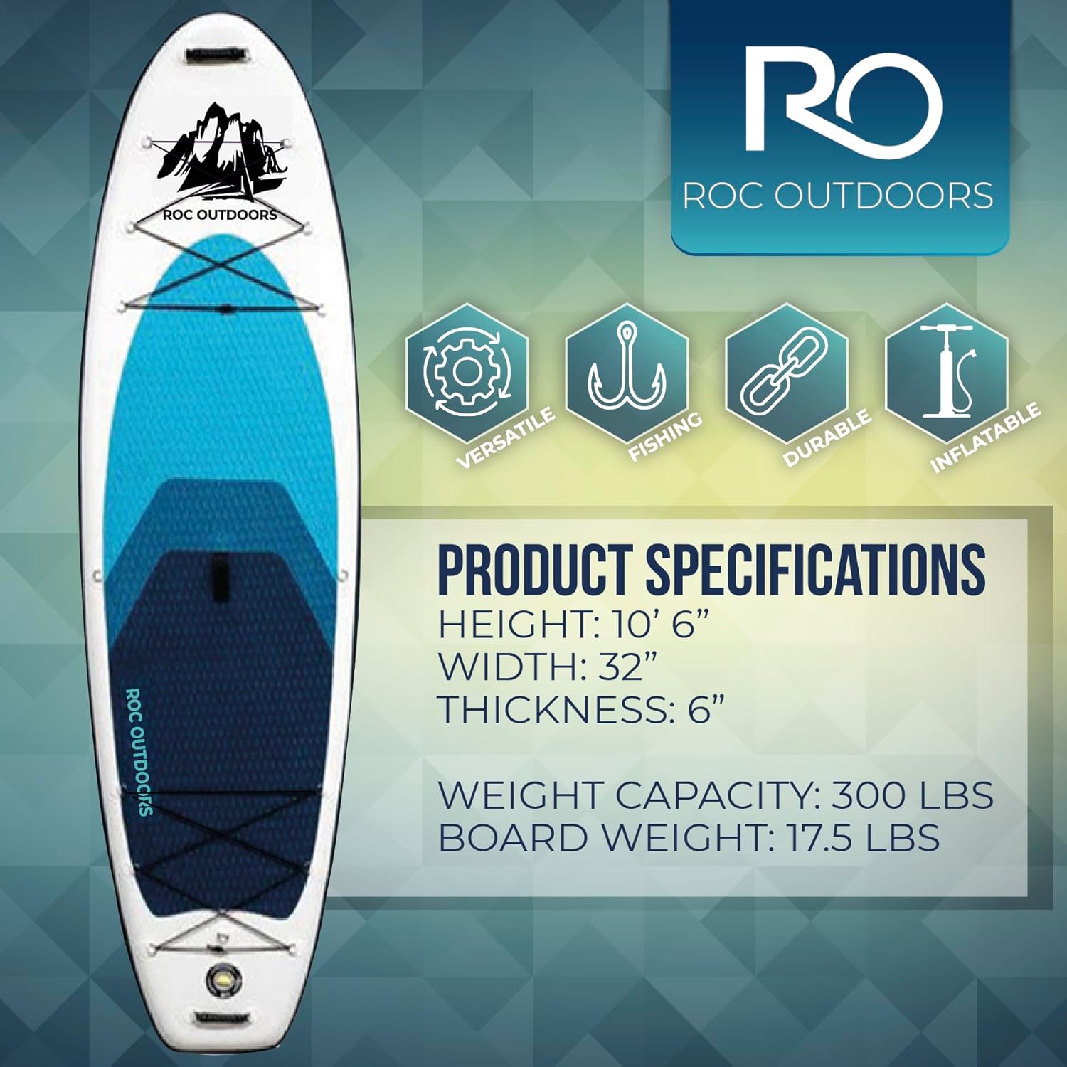 Detalle 2 de Roc Inflatable Stand Up Paddle Board 10'6" — Wide Stable Design 🏄
