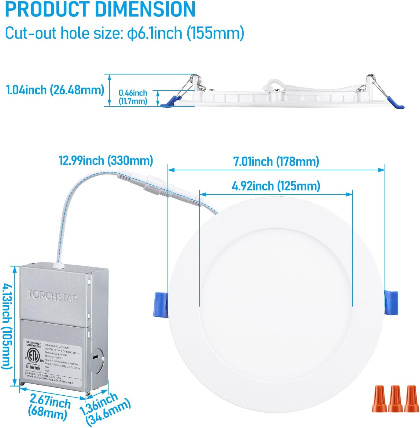 Detalle de TORCHSTAR Basic Series 12-Pack 6-Inch Ultra-Thin LED Recessed Lights (CRI90, 5000K, IC-Rated)