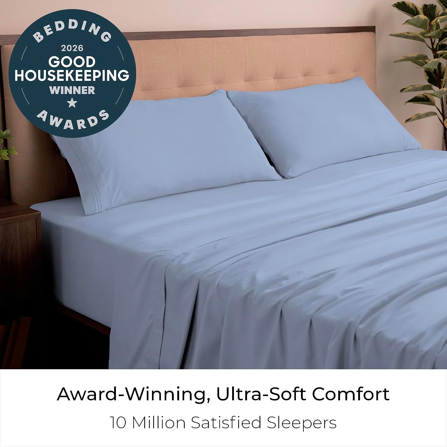 Thumbnail 1 de Mellanni King 4-Piece Linen-Feel Microfiber Bedding Set in Sky Blue