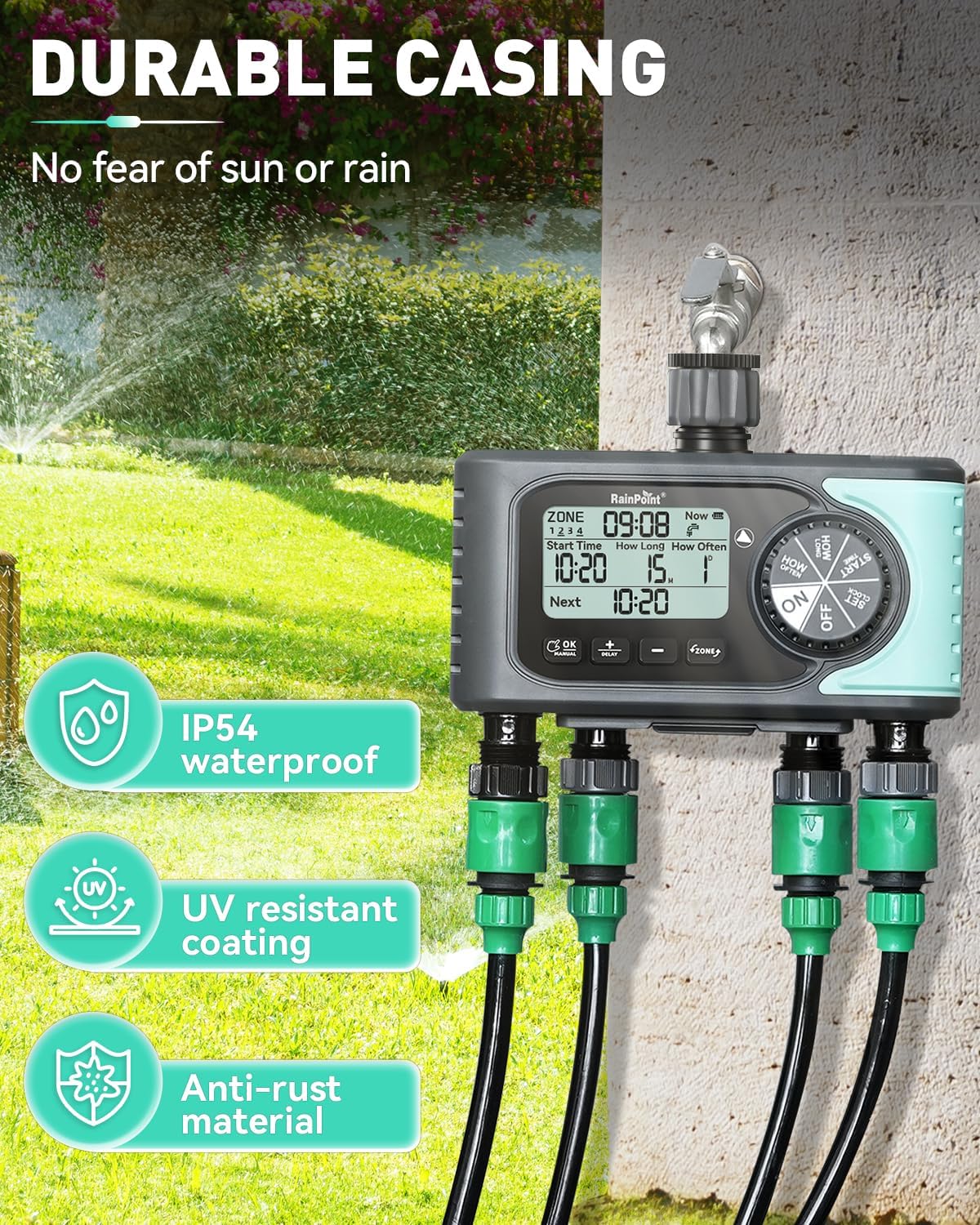 Thumbnail 6 de RAINPOINT 4-Outlet Programmable Water Timer (4-zone) with Rain Delay & Manual Mode