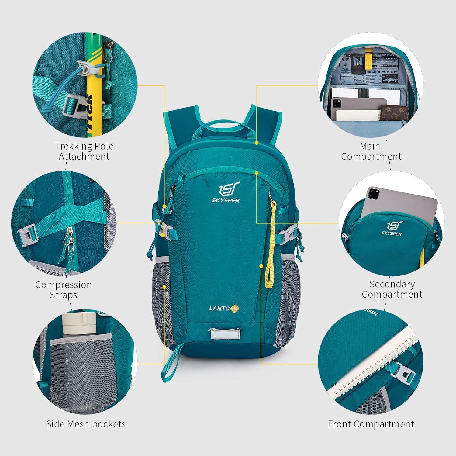 Detalle de SKYSPER Leicht Wanderrucksack 20L – kompakt, atmungsaktiv und vielseitig