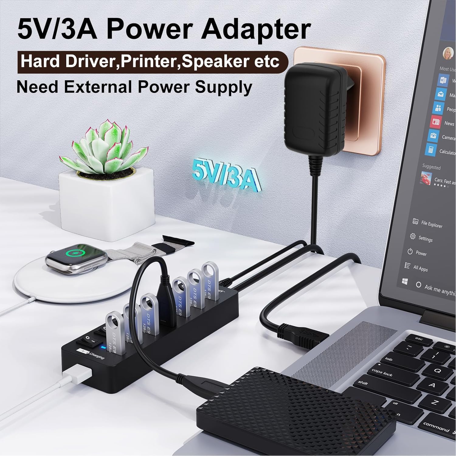 Thumbnail 1 de VEMONT USB Hub Aktiv 3.0 mit Netzteil 7 Ports