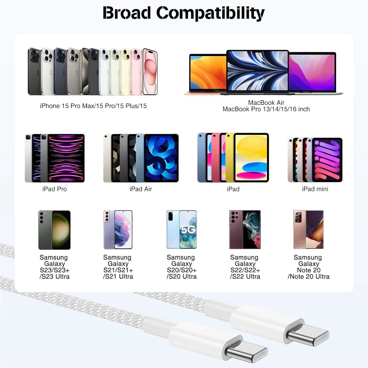 Thumbnail 5 de 3-Pack Braided 60W USB C Cables 3.3/6.6/10FT