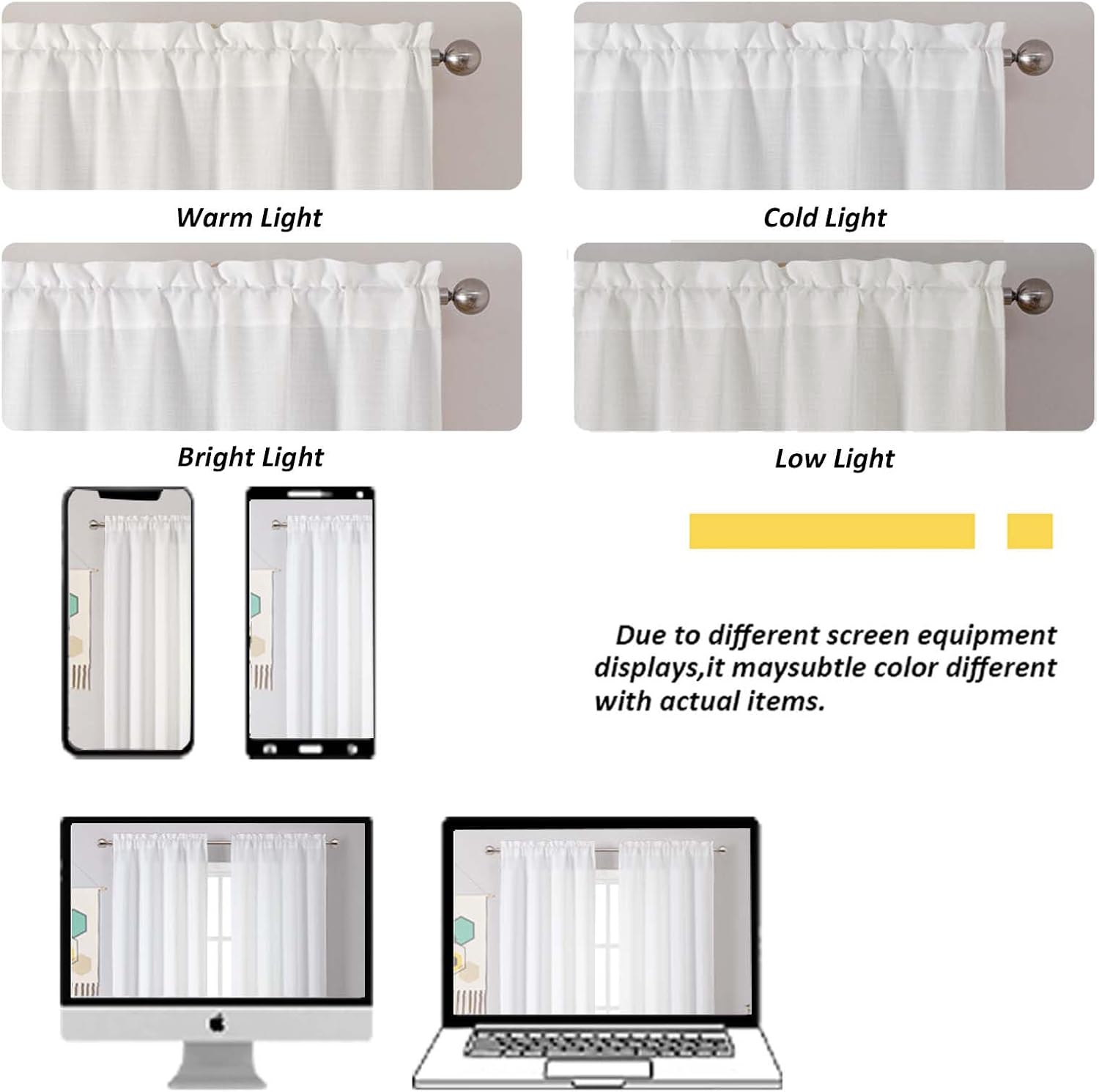 Thumbnail 6 de Chyhomenyc 2-Pack White Kitchen Tier Curtains (30x36 inch) Faux Linen Textured, Light Filtering Cafe Curtains