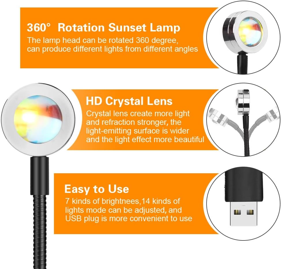 Detalle de OSDUE projektor zachodu słońca USB LED, 7 kolorów i regulacja 360°