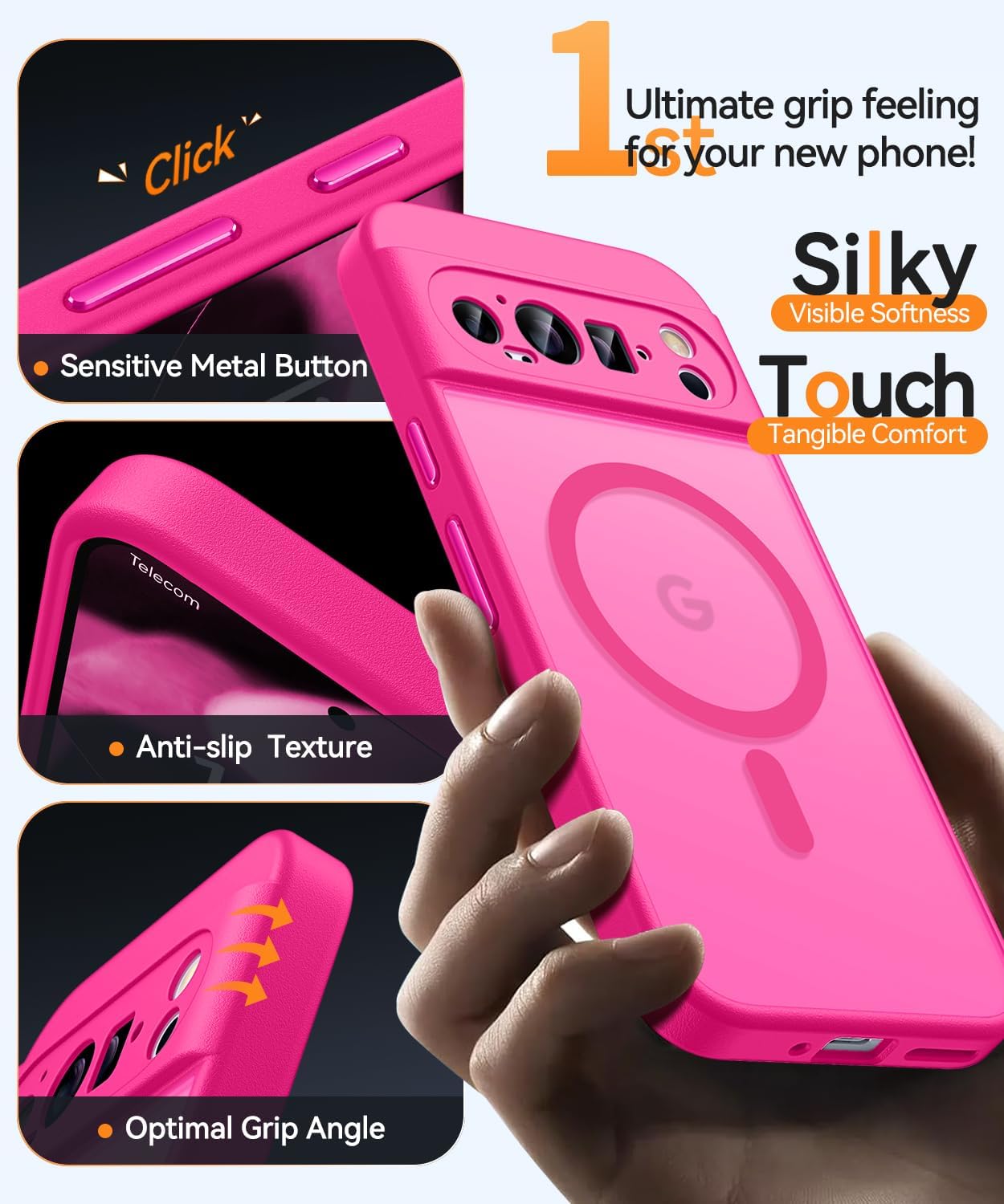 Thumbnail 6 de CANSHN Cover magnetica per Google Pixel 9 Pro (6,3) – Protezione fotocamera a copertura totale, rosa calda